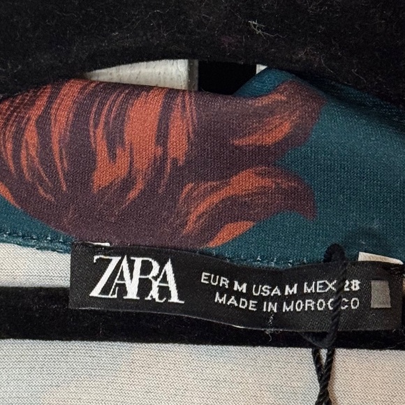 Zara Floral Long Sleeve Mini Dress - Green and Brown. NWOT. Boho. Poly/Stretch - Picture 5 of 11